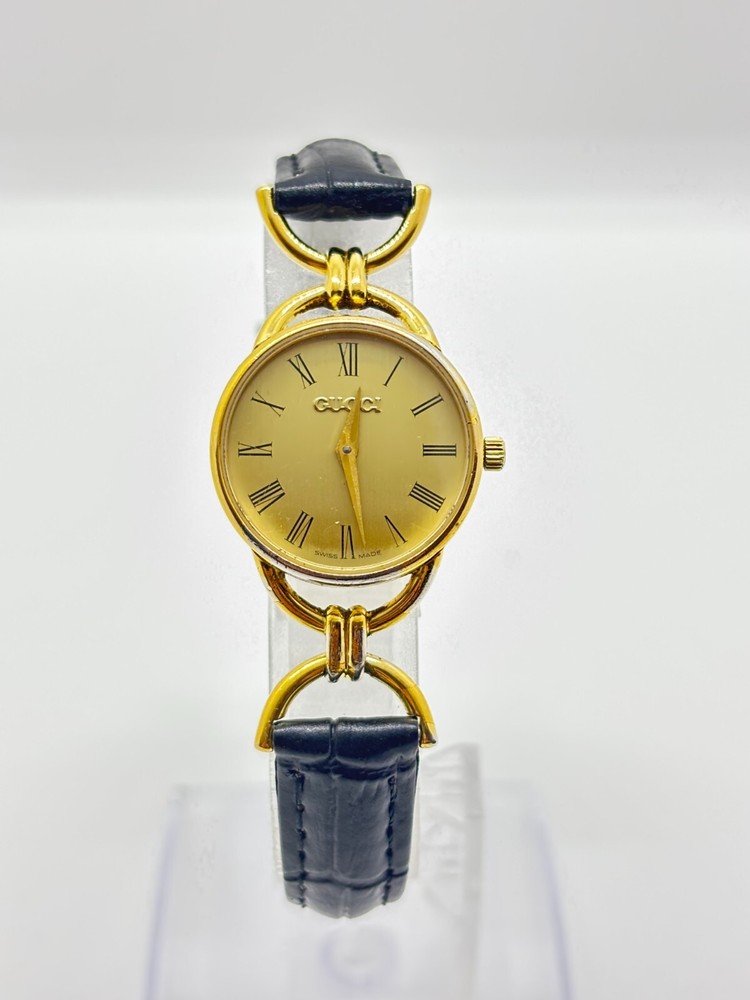[Exc+5] Gucci 6000.2.L Gold Dial Black Belt Quartz Women's watch Used Working