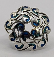 Ola Gorie Scottish Sterling Silver & Enamel Modernist Art Nouveau Brooch OMG