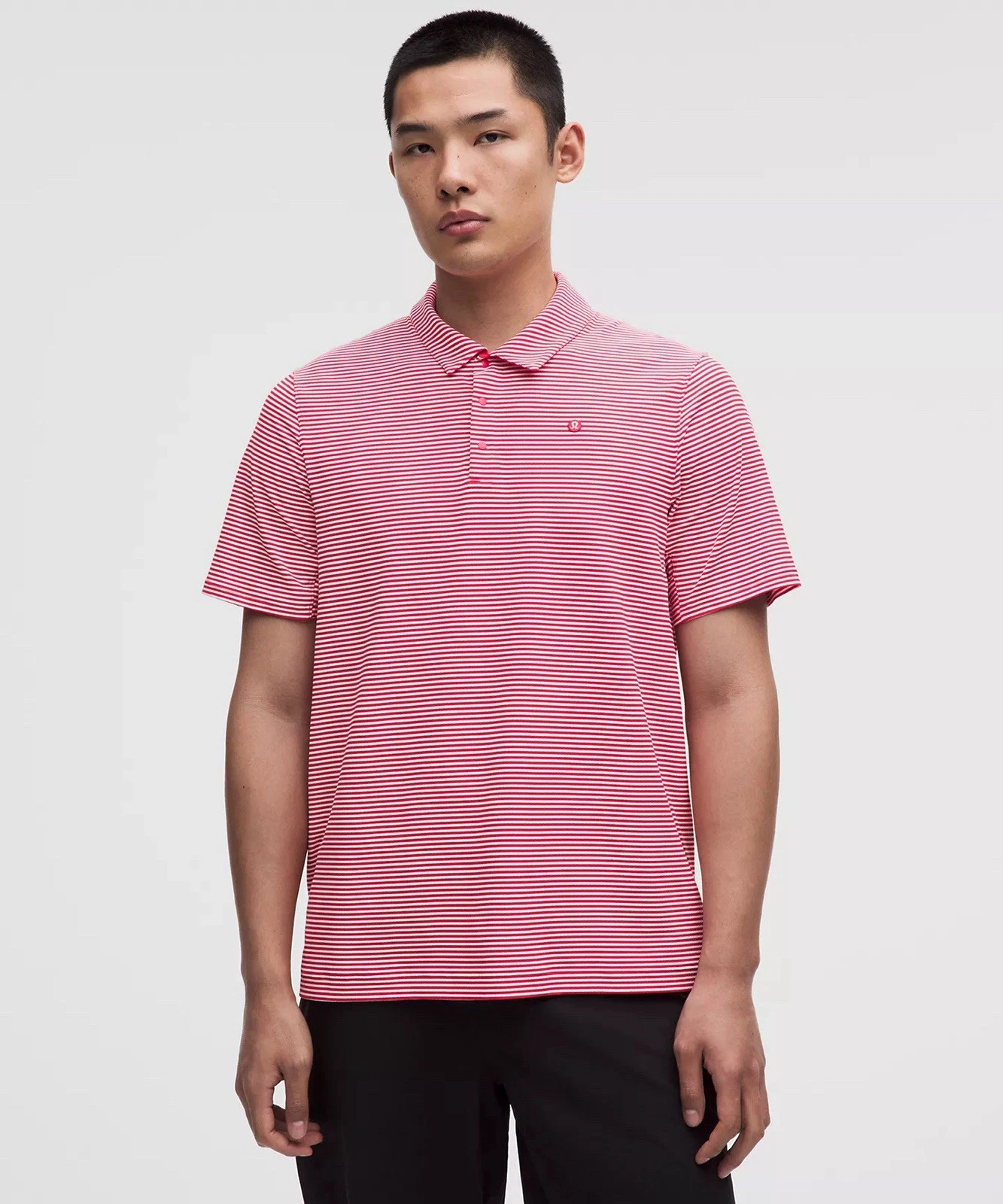 Lululemon Size Large Logo Sport Polo Short Sleeve, Stripe White True Red, NWT