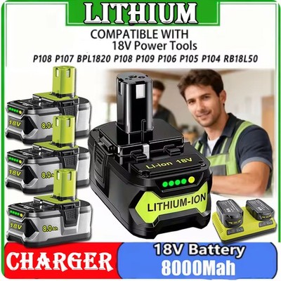 Für Ryobi Akku 18V 8,0AH  9,0AH 12,0AH Lithium One Plus RB18L50 P108 RB18L40