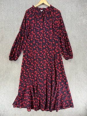 Hush Kleid Damen Größe UK 12 Rot Marine Blumen Rüschen Oversize Midi Cabella
