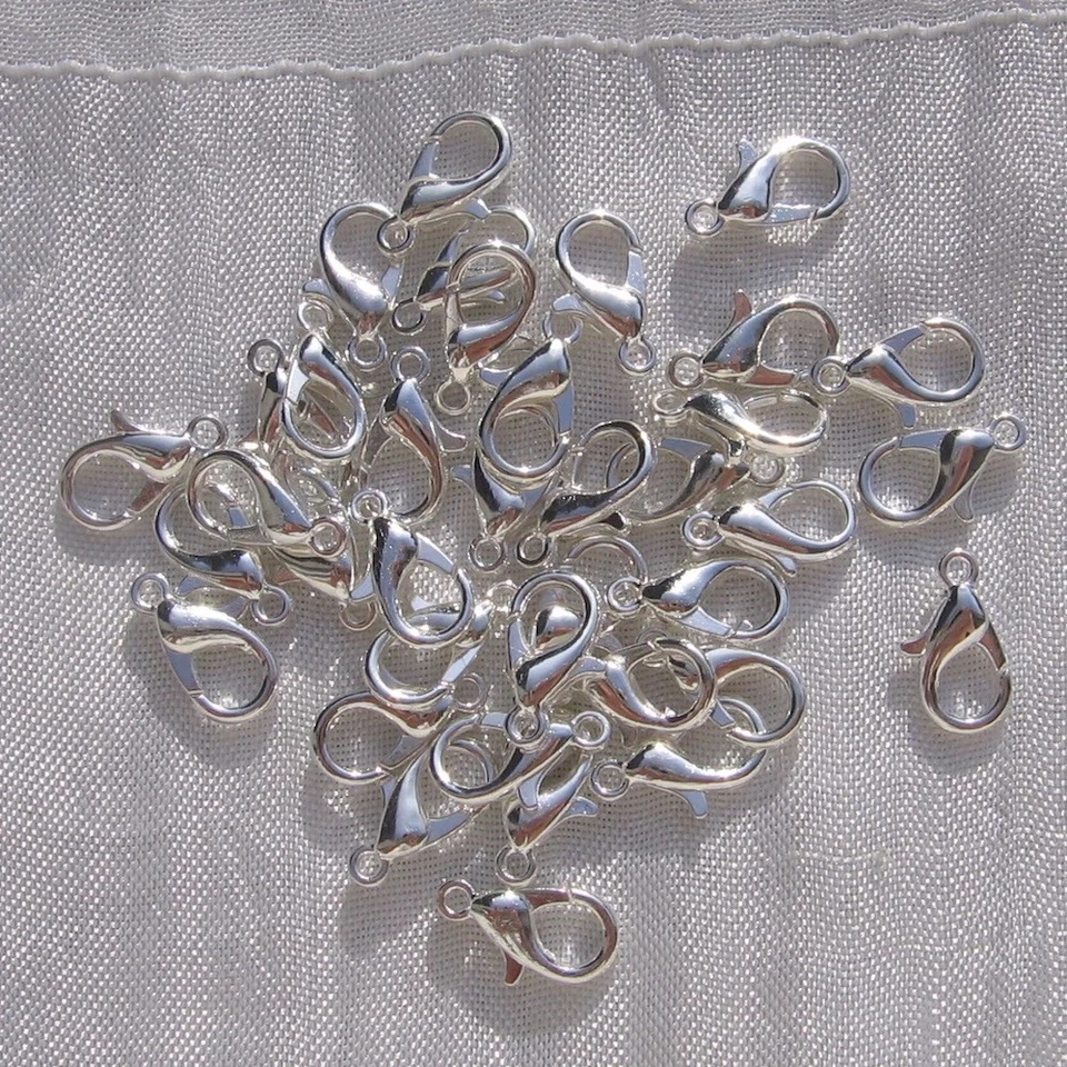 LOT DE 100 FERMOIRS MOUSQUETONS 12MMx6MM ARGENTÉ CLAIR PINCES DE HOMARD - M2 - Photo 1/4
