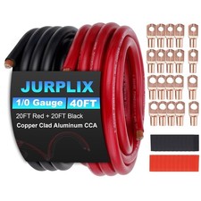 1/0 Gauge Wire 20FT Red Black Battery Cable, Automotive Audio Marine Wiring