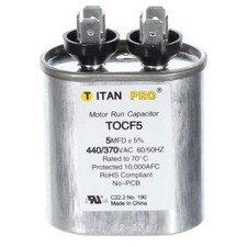 TOCF5 Titan Pro Oval Motor Run Capacitor 5 MFD 440/370V