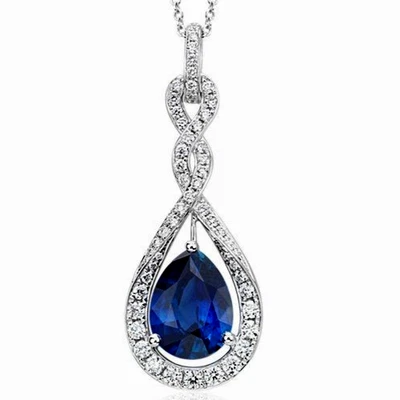 0,96 ct Natürlicher Brillantschliff? Runde Diamant 14k Weißgold Saphir-Anhänger - Bild 1 von 4