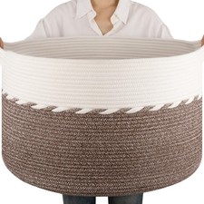 90L Blanket Basket for Living Room, Large Basket 23" x 23" x 13" with Handle,...