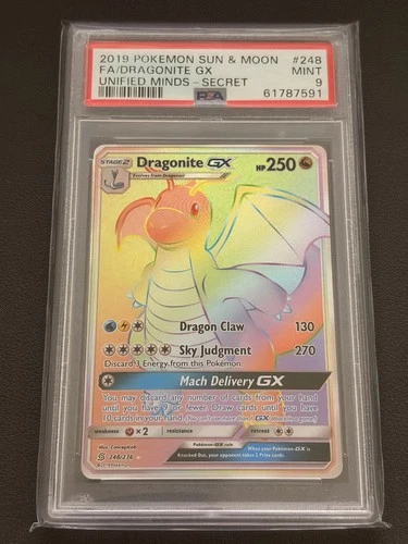 Pokemon 2019 - Unified Minds - Dragonite GX #248 - Secret - PSA 9