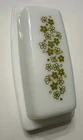 Vintage Pyrex Green Spring Blossom Crazy Daisy Milk Glass Butter Dish w/Lid USA