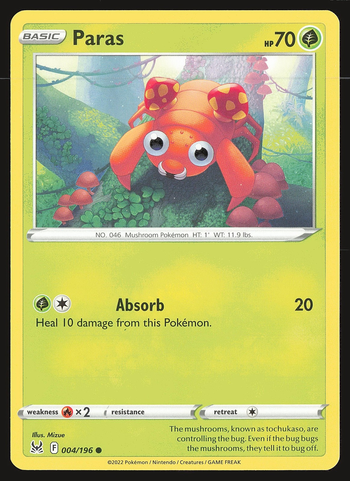 SWSH11: Lost Origin Paras #004/196 Common Pokemon Card
