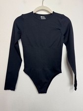 Long Sleeve Small Shapewear Bodysuit Black Crewneck Ribbed Fitted Stretch Snap
