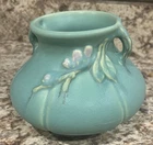 Vintage Weller Pottery F-2  Floral Bouquet Turquoise Vase Circa late 1930s