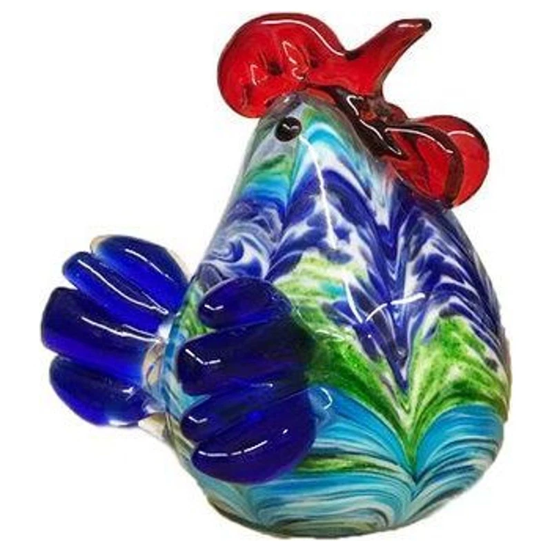 Gallo in Vetro Colorato Blu Rosso 9x8,5x9 cm Soprammobile Statuetta Decorativa
