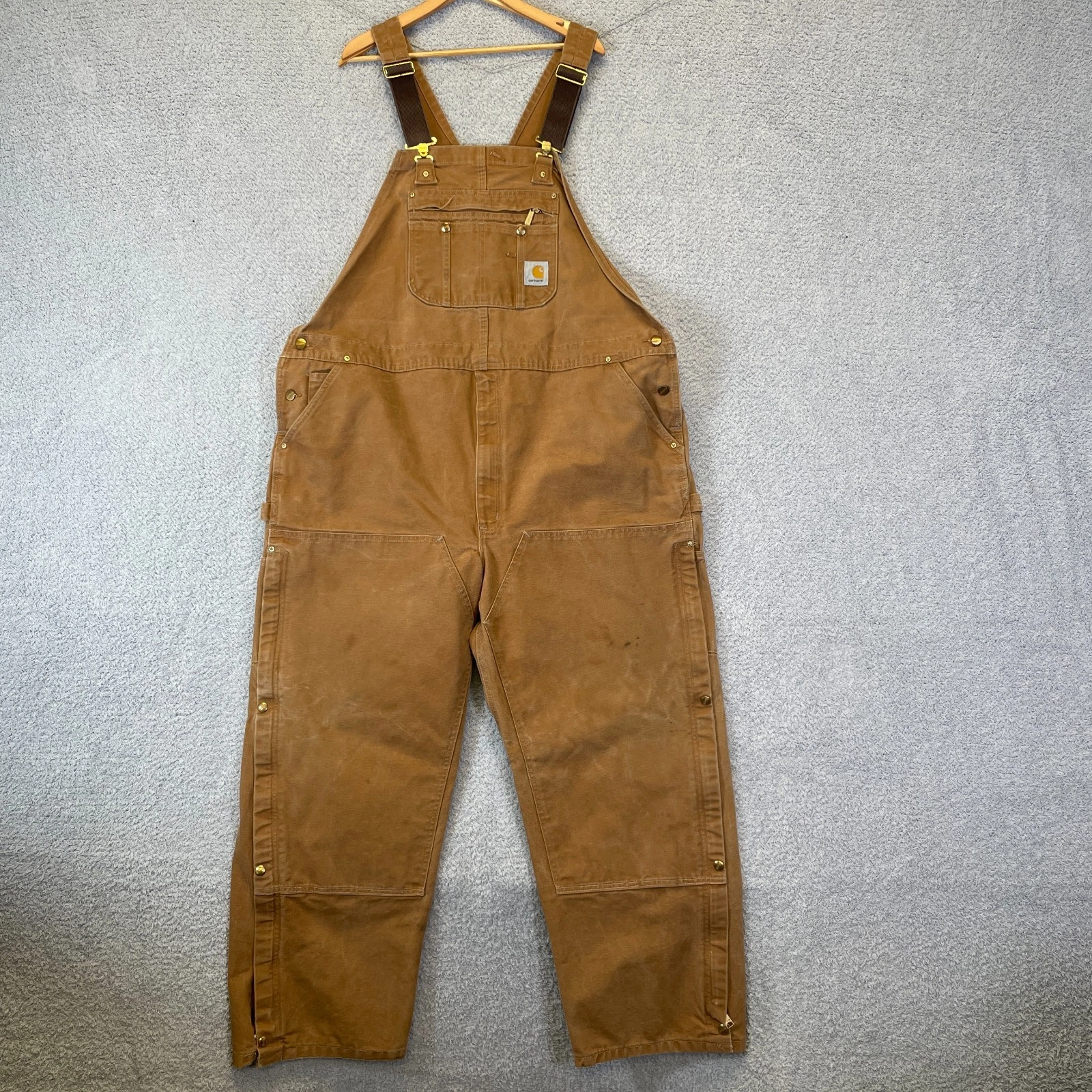 Vintage Carhartt Double Knee Bib Overalls Men's 42x32 Brown Duck Canvas Work