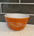 Vintage Pyrex 401 Orange Mixing Bowl Autumn Harvest Wheat Pattern - NEAR MINT!