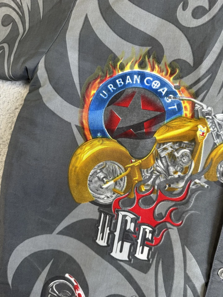 Urban Coast Choppers Shirt Mens XL Black Motorcycle Graphic Flame Tattoo Style - Image 4 of 4