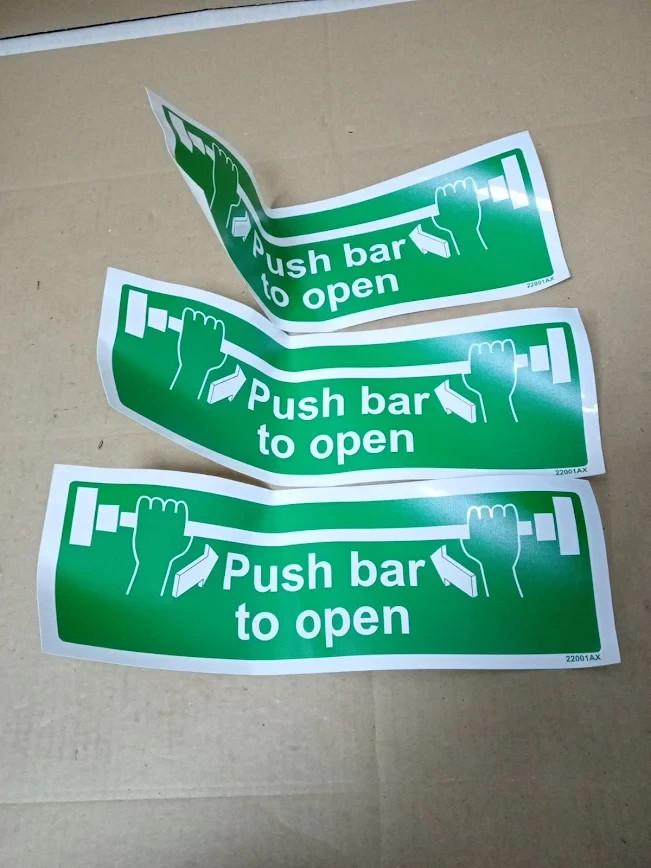 V Safety Push Bar To Open Door Sign 300x100mm Self Adhesive Vinyl