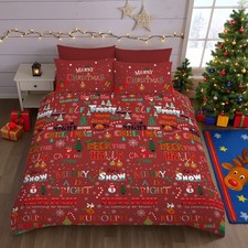 Polycotton Christmas Duvet Set Snow Tree Santa Festive Bedding Pillowcase