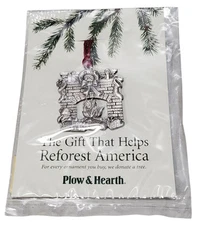 Plow & Hearth Pewter Christmas Ornament Cozy Decorated Fireplace