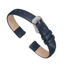 Genuine Leather Band 10mm Flat Leather Watch Strap Dark Blue/Silver Tone Buckle