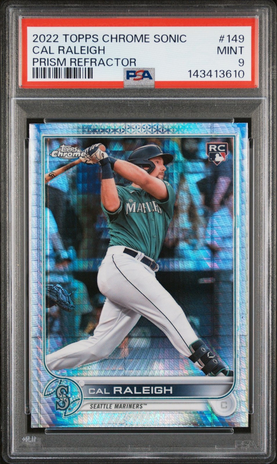 2022 TOPPS CHROME SONIC PRISM REFRACTOR #149 CAL RALEIGH ROOKIE RC PSA 9