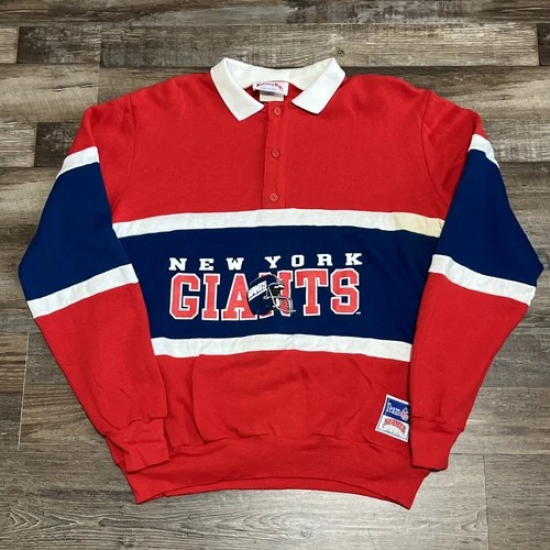 Vintage 90s Nutmeg NFL New York Giants Long Sleeve Rugby Polo Shirt LARGE L