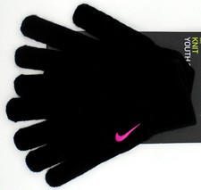 Nike Swoosh Knit Gloves Youth L/XL Cold Weather Black/Hyper Pink