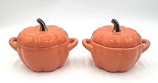 Set of 2 Crofton .08 Quart Orange Pumpkin Mini Casserole Baking Dishes w Lid
