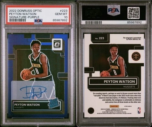 Peyton Watson RC 2022-23 Donruss Optic Purple Prizm Auto SP PSA 10 🔥🔥