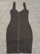 PRETTYLITTLETHING Canvas Zip Front Dress Women UK 8 Black Mini Cotton Stretch