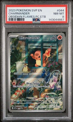 2023 POKEMON OBSIDIAN FLAMES POKEMON CENTER ETB PROMO #044 CHARMANDER PSA 8
