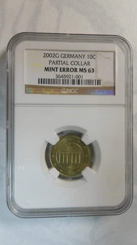 Germany Euro 10 Cents, 2002G, Partial Collar of Edge, NGC MS63 / Error