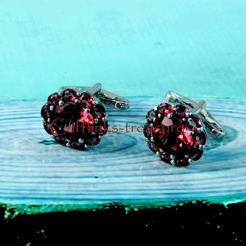 Natural Garnet Gemstones with 925 Sterling Silver Cufflinks For Men's #5289 - Picture 2 of 7