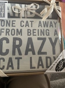 New Primitives By Kathy Dish Towel Cat Away from Crazy Cat Lady Plaque Sign