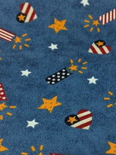 90's Quilt Cotton Fabric 2 Yd American Flag Print Patriotic Blue Material 4 July