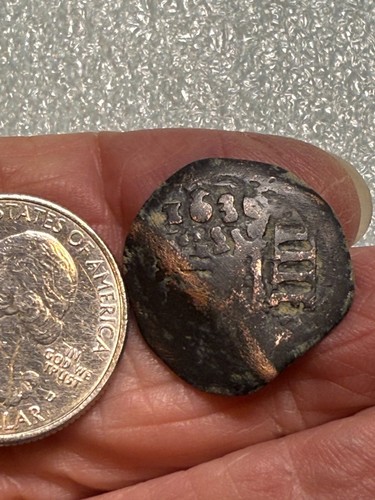 RARER 1636 Re-punched To A 1655 6 Maravedis Coin REAL Spain Treasure Era #1-V