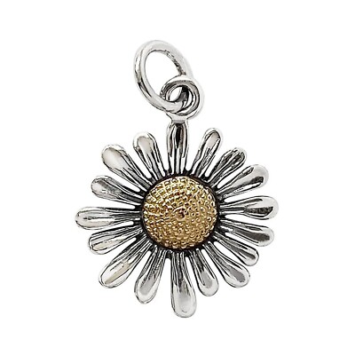 Daisy April Flower with Bronze Center 3D 925 Solid Sterling Silver Charm Pendant