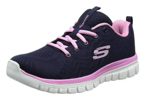 skechers navy and pink trainers