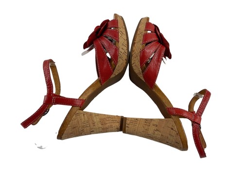 Naya Wanita Womens Shoes Red 6 M Leather Flower Straps Slingback Heel Sandals - Picture 9 of 12