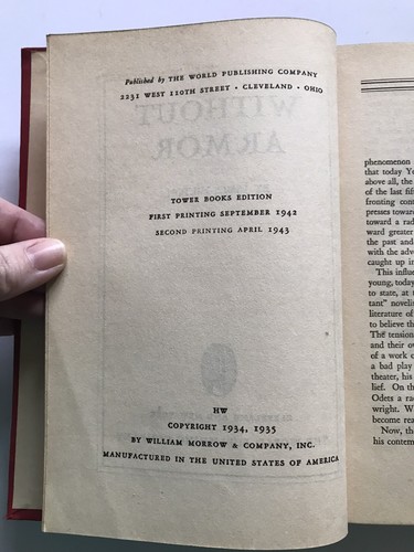 1943 Without Armor By James Hilton Book Red Cover 2nd Edition Hardcover Tower - Imagen 9 de 11