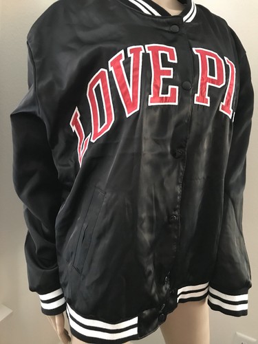 NWT Victoria's Secret Pink Bomber Jacket "Love Pink" Red and Black LARGE - Picture 2 of 9