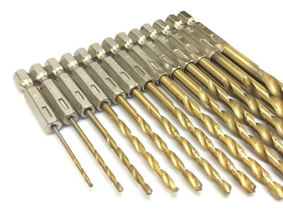 Sechskant Bit Bohrer Sortiment | 13 Teile | 1,5-6,5 mm | Holz, Kunststoff, Alum.