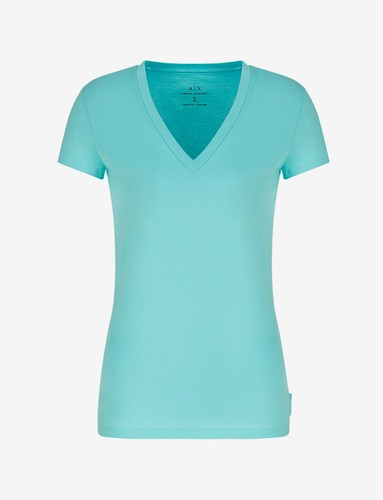 Armani Exhange Women's SLIM FIT SHORT SLEEVE PIMA COTTON T-SHIRT, Jade-L. - Picture 6 of 6