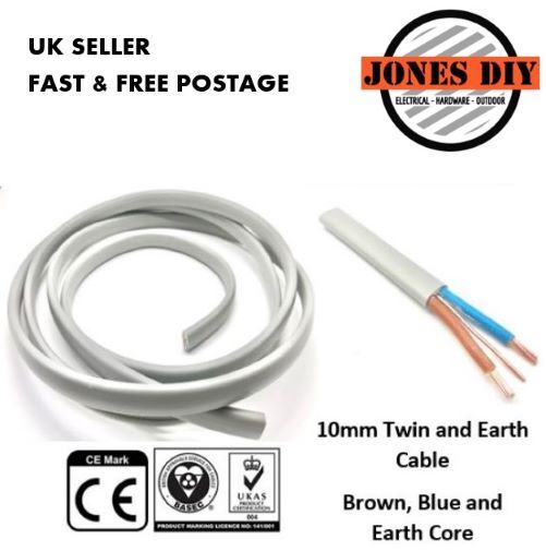 3 Core 1.5mm 16 Amp PVC Flexible Cable 1m 100m Round Flex Electrical Wire  WHITE