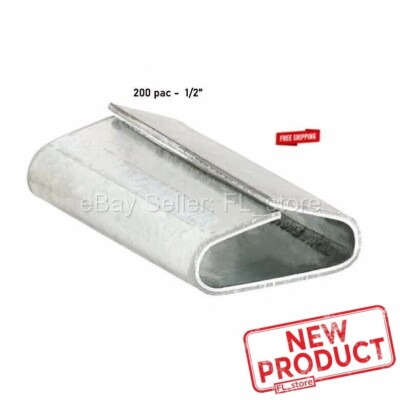 200 PACK Strapping Clip Push Seals 1/2'' Width Steel for Banding Pallet Straps