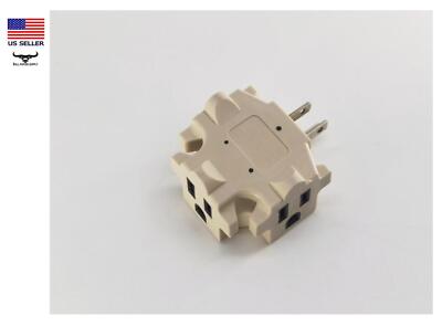 3-Way Splitter Adapter BEIGE Three Prong Ground Tri-Tap Triple Wall Outlet