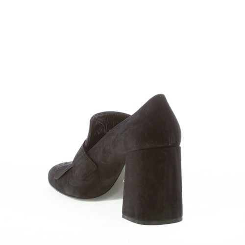 PRADA scarpe donna women shoes Mocassino camoscio nero le moins cher frangia bottone oro