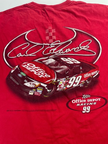 Carl Edwards #99 Autographed NASCAR Racing T-Shirt Mens XL Red Office Depot - Afbeelding 10 van 10