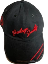 Privilege Society Cotton Leather & Suede Dad Hat Strap Back Cap Black  / Red
