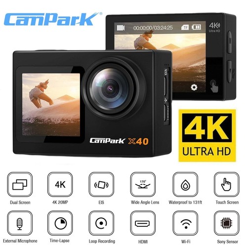 Campark Action Camera Touch Screen 4K Sony UHD Doppio Schermo 30FPS 20MP EIS Wi-Fi