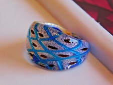 In Dome Design Silver Foiled Italian Murano Glass Multicolored Galaxy Ring US"6